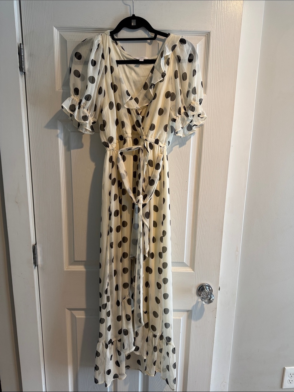 LC Lauren Conrad Cream Maxi Dress with Black Polka Dots BNWOT